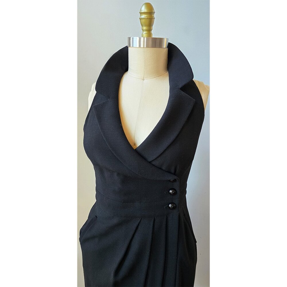 90's Armani Minimalist Black Wool Fully Lined Sleeveless Dress with Pockets 10